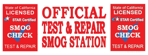 Official Test & Repair Smog Station | Vinyl Banner | Star Certified Red Shield