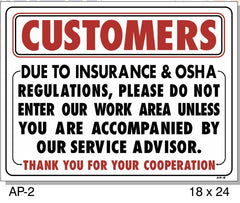 CUSTOMERS INSURANCE OSHA SIGN