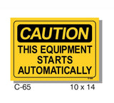 CAUTION SIGN, THIS EQUIPMENT STARTS AUTOMATICALLY