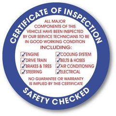 Certificate of Inspection Sticker