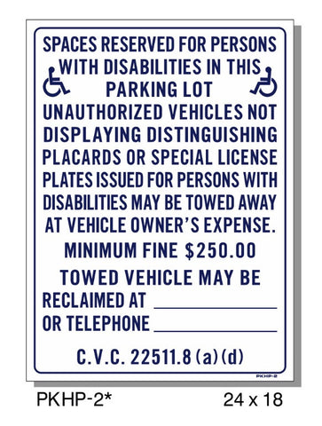 DISABLED PERSONS SPACE RESERVED SIGN, PKHP-2