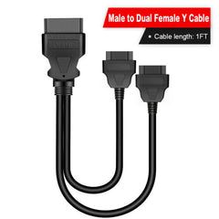 16 Pin OBD2 Male to Dual Female Diagnostic Tool Splitter Extension Cable Adapter