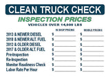 Clean Inspection Bonus CLEAN TRUCK CHECK Inspection Prices Sign | Smogchecksupplies.com
