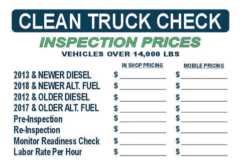 CLEAN TRUCK CHECK Inspection Prices Sign