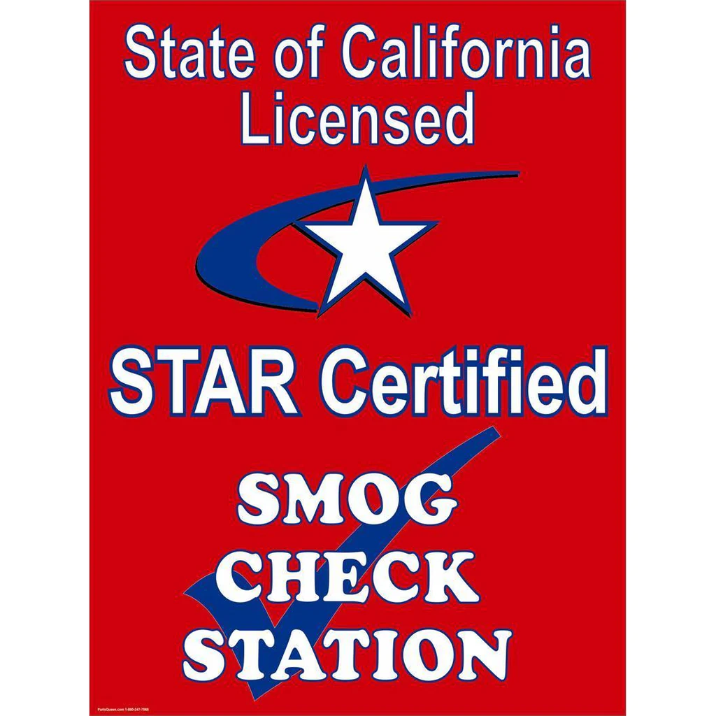 Smog Test Sticker STAR CERTIFIED SMOG CHECK SIGN, RED, METAL, DOUBLE SIDED ...