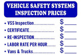 Vehicle Safety Systems Inspection Prices Sign