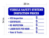 Vehicle Safety Systems Inspection Prices Sign