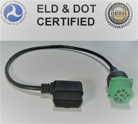 16 Pin OBD2 to 8/9 Pin Black or Green ELD Diagnostics Cable Adapter Volvo & Mack