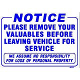 NOTICE-Please Remove Your Valuables Sign, AP-10