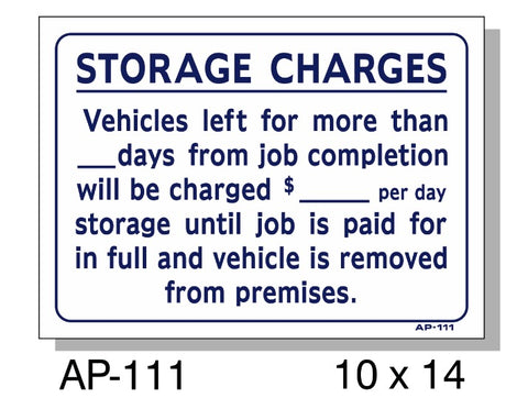 Storage Charges Sign, AP-111
