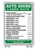 Auto Sound Labor Rate Sign, AP-123
