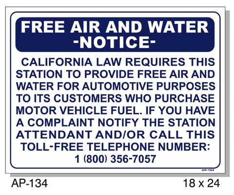 Free Air and Water Notice Sign, AP-134