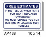 Free Estimates Sign, AP-138