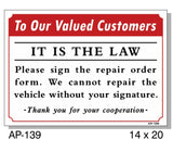 To Our Valued Customers Sign, AP-139