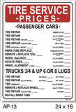 TIRE SERVICE PRICES SIGN