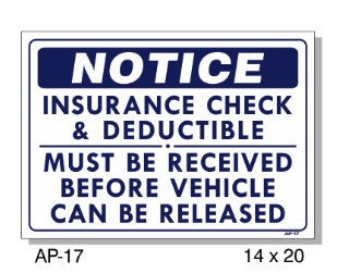 NOTICE INSURANCE CHECK SIGN AP-17