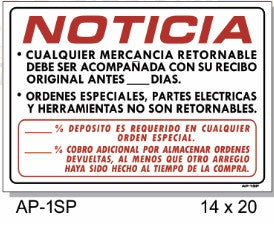 NOTICE/NOTICIA SIGN IN SPANISH AP-1SP