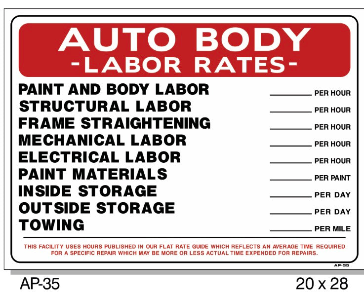 Play Auto Labo Rates Printable Auto Body Labor Rates Sign, AP-35, SMOGCHECKSUPPLIES.COM ...