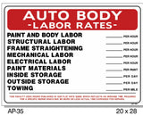 Auto Body Labor Rates Sign, AP-35