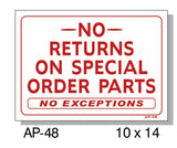 No Returns on Special Order Parts Sign, AP-48