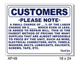 Customer Please Note Small Charge Sign, AP-49