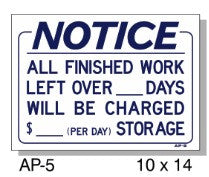 NOTICE STORAGE FEE CHARGED SIGN AP-5