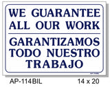 We Guarantee All Our Work English/Spanish, AP-114bil