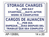 Bilingual Storage Charges $___ Per Day Sign, AP-126bil