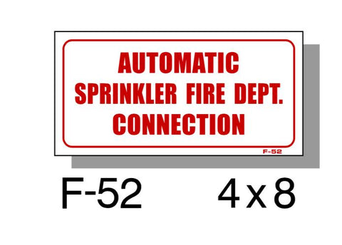 FIRE PROTECTION SIGN, AUTOMATIC SPRINKLER FIRE DEPT., PLASTIC, 4" X 8"