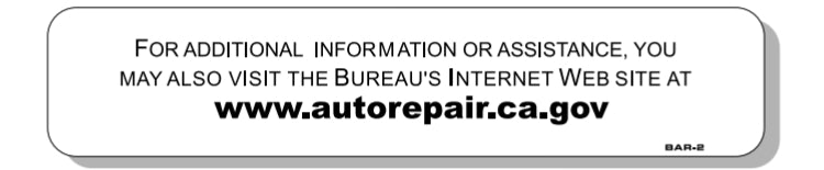B.A.R. REQUIRED BUREAU OF AUTOMOTIVE SUPPLEMENTAL SIGN, REQUIRED