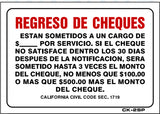 Returned Checks Sign in SPANISH, CK2sp