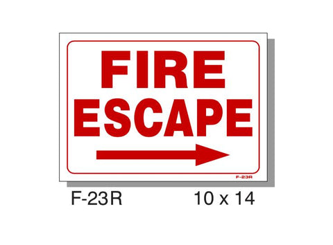 FIRE PROTECTION SIGN, FIRE ESCAPE RIGHT ARROW, PLASTIC, 10" X 14"