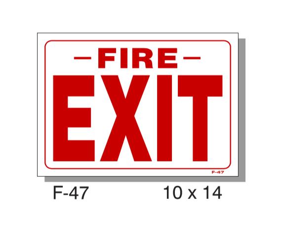 FIRE PROTECTION SIGN, FIRE EXIT, PLASTIC, 10" X 14"
