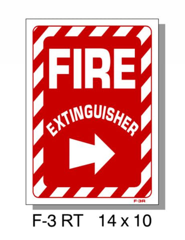 FIRE PROTECTION SIGN, FIRE EXTINGUISHER RIGHT ARROW, PLASTIC, 14" X 10"