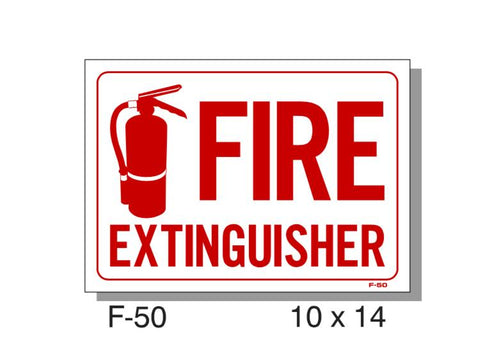 FIRE PROTECTION SIGN, FIRE EXTINGUISHER WITH SYMBOL, PLASTIC, 10" X 14"