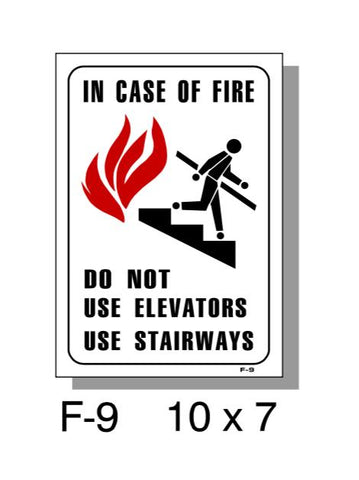 FIRE PROTECTION SIGN, IN CASE OF FIRE, PLASTIC, 10" X 7"