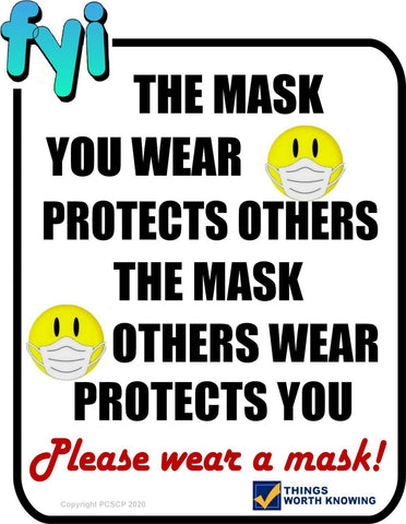 COVID-19 FYI The Mask You Wear Protects Others.....Laminated Sign
