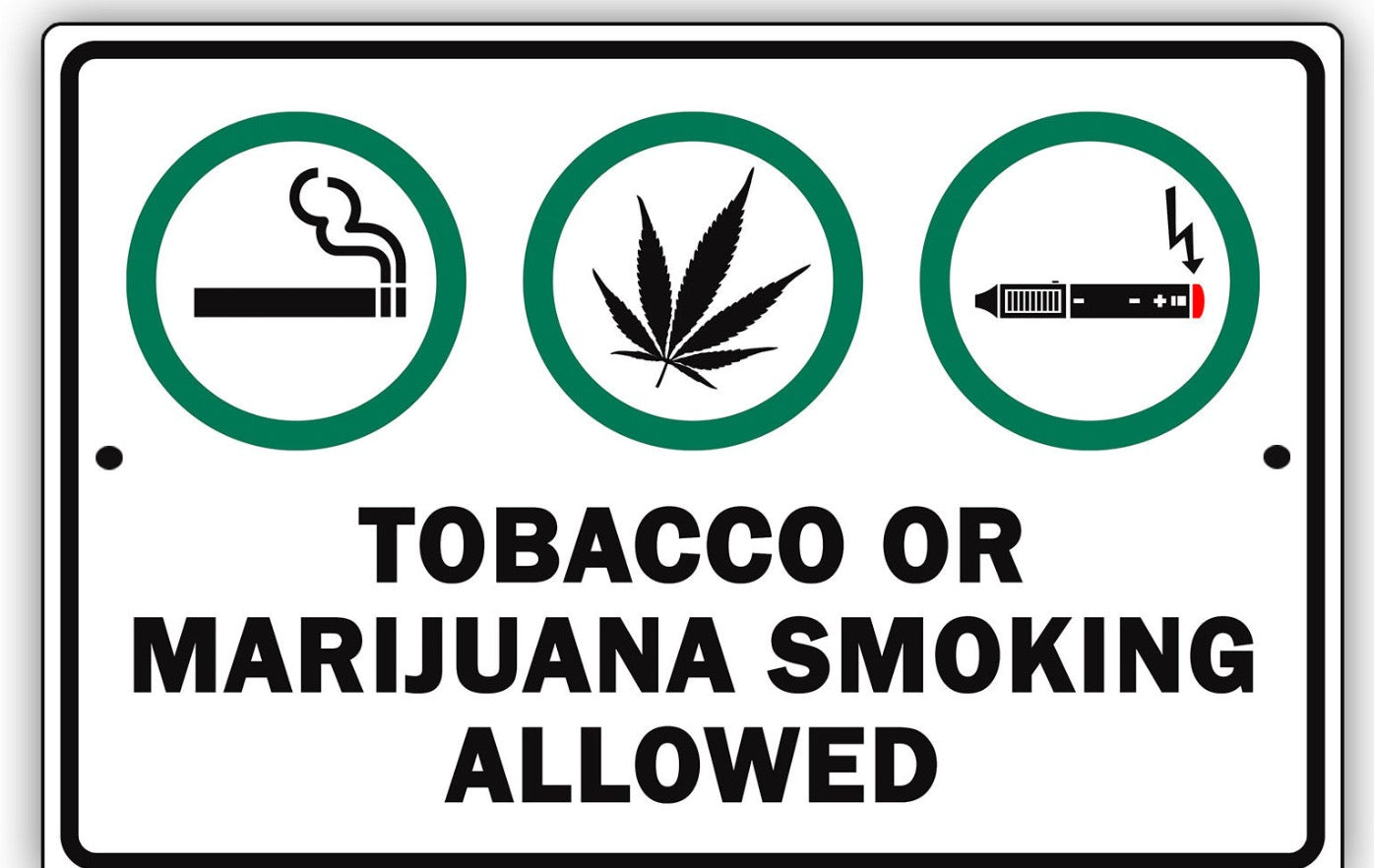 Tobacco or Marijuana Smoking Allowed 420 Friendly sign