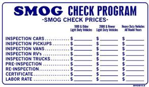 B.A.R. REQUIRED UPDATED 2017 SMOG CHECK PRICES SIGN, 13" X 24",SMOG 2.3