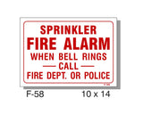 FIRE PROTECTION SIGN, SPRINKLER FIRE ALARM