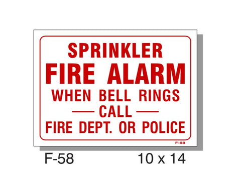 FIRE PROTECTION SIGN, SPRINKLER FIRE ALARM, PLASTIC, 10" X 14"