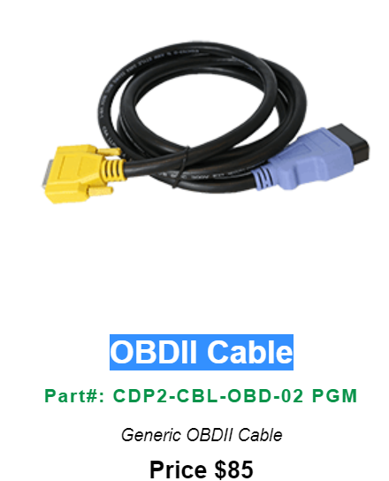 DREWLINQ OBDII Cable--Part#: CDP2-CBL-OBD-02 PGM
