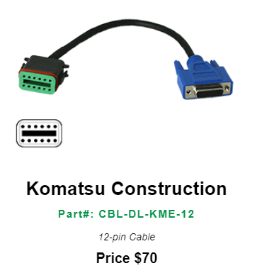 DrewlinQ Komatsu Construction--Part#: CBL-DL-KME-12--12-pin Cable