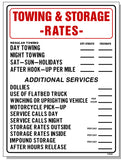 Towing And Storage Rates Sign, TOW