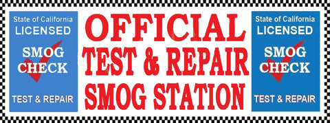 Official Test & Repair Smog Station | Blue Shield | Checkered | Vinyl Banner
