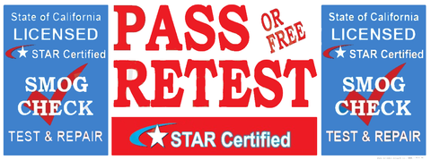 Pass Or Free Retest | Test & Repair | Star Certified Blue Shield Version 2 | Vinyl Banner