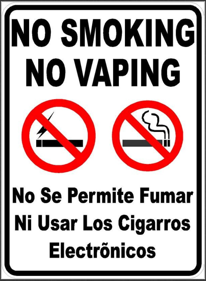 Bilingual Smoking or Vaping Is Not Permitted Sign