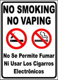 Bilingual Smoking or Vaping Is Not Permitted Sign