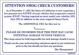 EVAP TEST PRICE SIGN, WITH COST & DAMAGE WARNING SMOG-25
